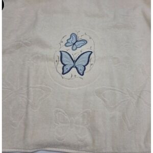 VTG R.A. Briggs Bath Towel & Washcloth 2-Piece‎ Blue Ivory Butterfly Embroidered